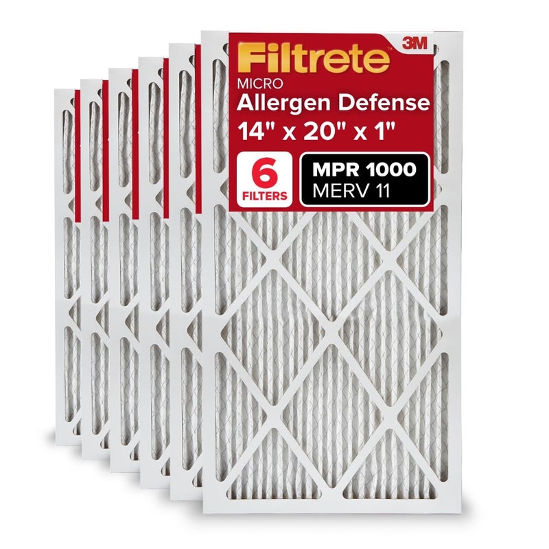 Filtrete 14x20x1 AC Furnace Air Filter, MERV 11, MPR 1000, Micro Allergen Defense, 3-Month Pleated 1-Inch Electrostatic Air Cleaning Filter, 6 Pack (Actual Size 13.81x19.81x0.81 in) - Image 1